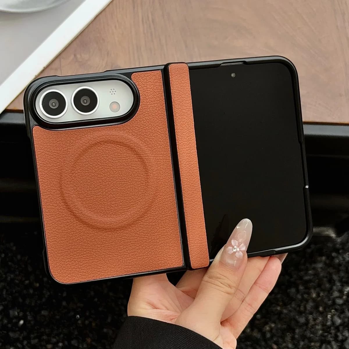 Case for IPhone Duo Magnetic Hinge Protection Luxury Lychee Pattern PU Leather Folding Wireless Charging Cover for IPhone Fold