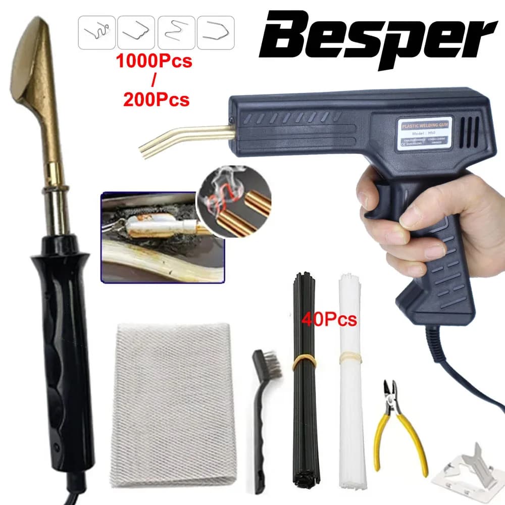 50W Plastic Welder, Hot Stapler Electric Soldering Iron Tools, 1000/200PC Staples, Car Bumper Repair Kit DIY Home Plastic Repair