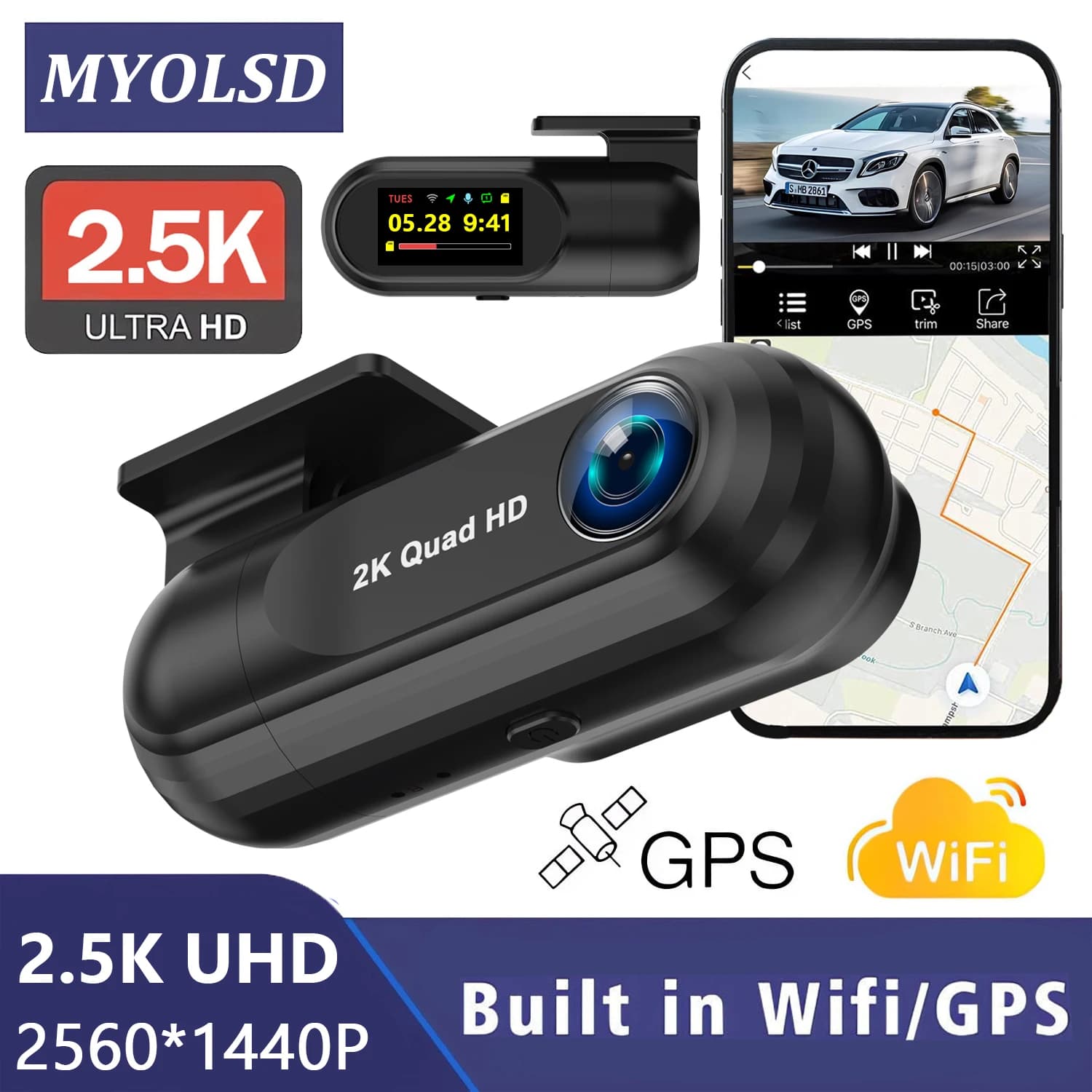Ultra HD 2K Car Dashcam Front Car DVR Dash Cam with Night Vision GPS WiFi 24H Parking Video Recorder Looping Auto Black Box