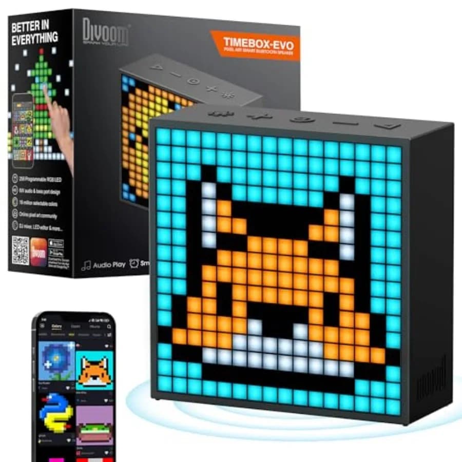 TimeBox Evo -- Altoparlante Bluetooth Pixel Art con Display LED 16x16 e Controllo APP - Cornice Animata e Configurazione per Sala Giochi