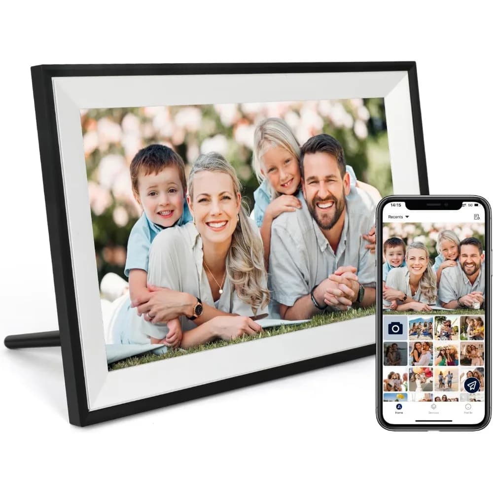 Cornice digitale WiFi da 10,1 pollici con schermo touch IPS HD, 32GB di memoria, rotazione automatica, condivisione di foto e video da remoto