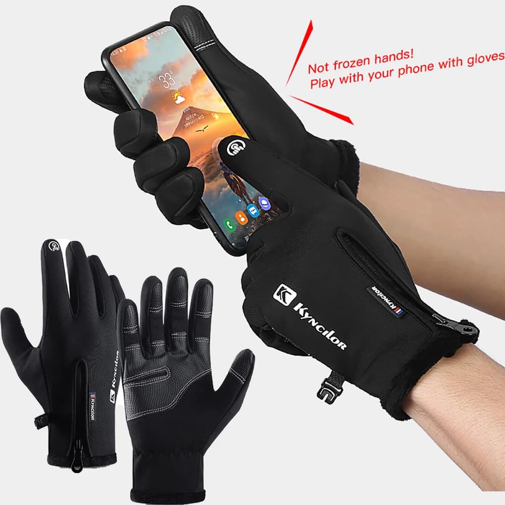 Autunno Inverno Sport all'aria aperta Peluche Isolamento Touchscreen Sci Ciclismo Resistenza al freddo Guanti da moto da bicicletta Uomo Nero