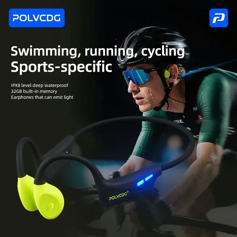 POLVCDG H50 Auricolari con luce notturna Auricolari a conduzione ossea IPX8 Auricolari impermeabili Memoria da 32 GB Auricolari Bluetooth Nuoto
