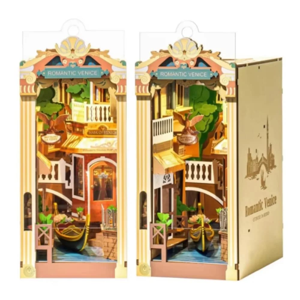 Robotime Romantic Venice Book Nook Kit with LED Lights Miniature Home Kit DIY DIY Puzzle 3D Wood Decoration Adult Gifts