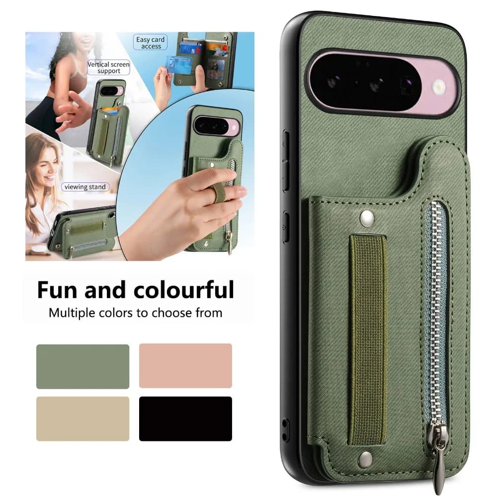 Pixel 10 Pro XL 9A 5G Custodia per telefono Porta carte con cerniera Pannello posteriore da polso per Google Pixel 9a Custodia Pixel10 10Pro 9 A A9 Flip Capa