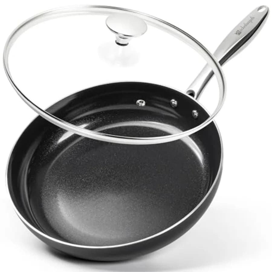 Padella Antiaderente - Padella Antiaderente con Coperchio, Grande Padella Compatibile con Induzione, Padella in Ceramica con Coperchio
