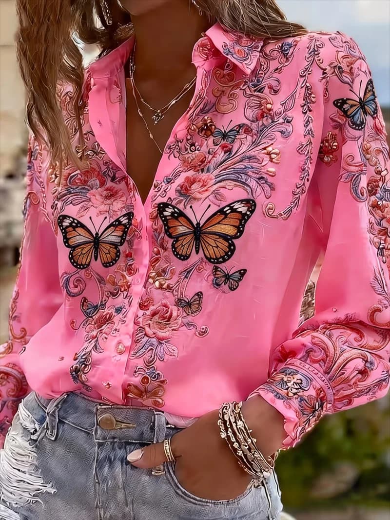 Nuova camicia da uomo a maniche lunghe in 11 colori con stampa floreale 3D e motivo a rami d'albero sul colletto, comoda maglietta da uomo
