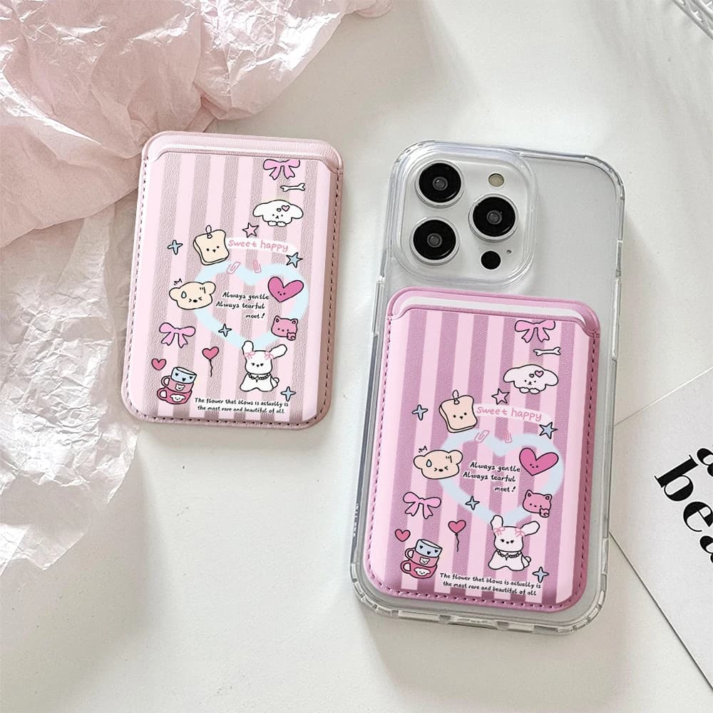 Portafoglio in pelle con porta carte per telefono, stile schizzo femminile e carino, per custodia posteriore magnetica sottile MagSafe, accessorio.