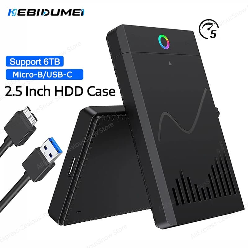 KEBIDUMEI 2.5 inch SATA SSD External Hard Drive Case Micro-B/Type C HDD Enclosure with 5Gbps Transfer Speed Clear Harddisk Boxs