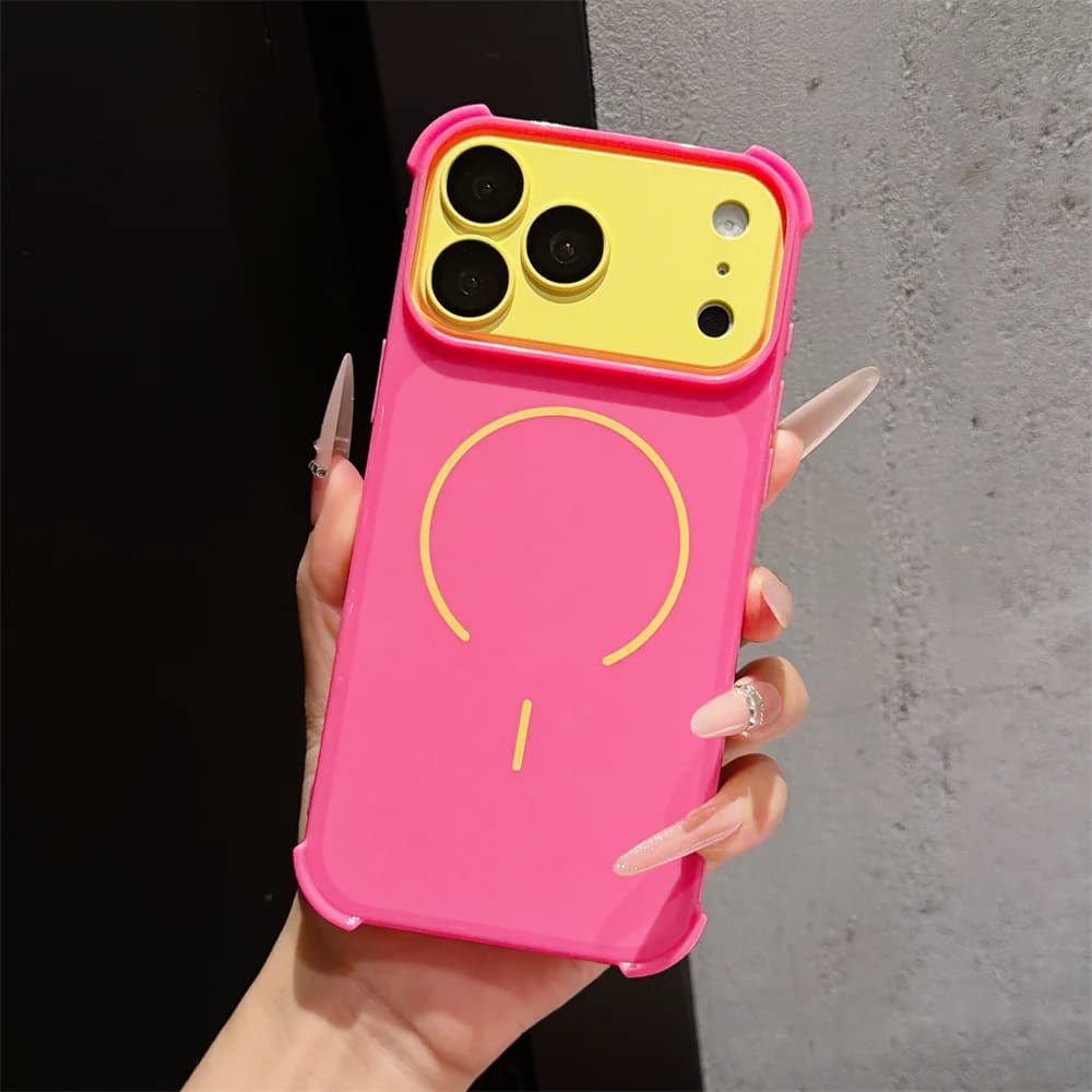 Contrast Color Armor Phone Case for iPhone 17 16 15 Pro Max 14 13 12 11 Detachable Lens For MagSafe Wireless Charging Back Cover