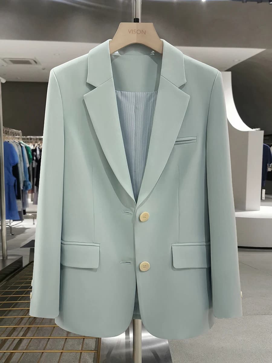 Chic Minimalist Women's Suit Jacket 2026 Spring Wave Style Long Sleeve Button up Pure Color Commute Friendly Polyester