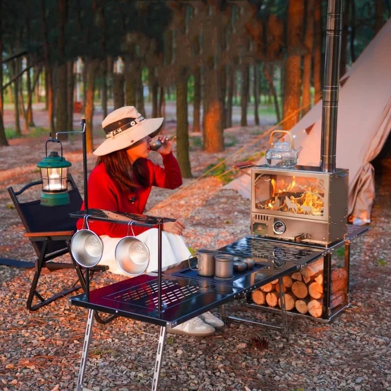 Stufa a legna Fuoco Riscaldatore a legna Brasero Tenda Stufa a pellet Stufa da campeggio esterna Grande tenda Riscaldamento Cassetto Forno con camino Nuovo