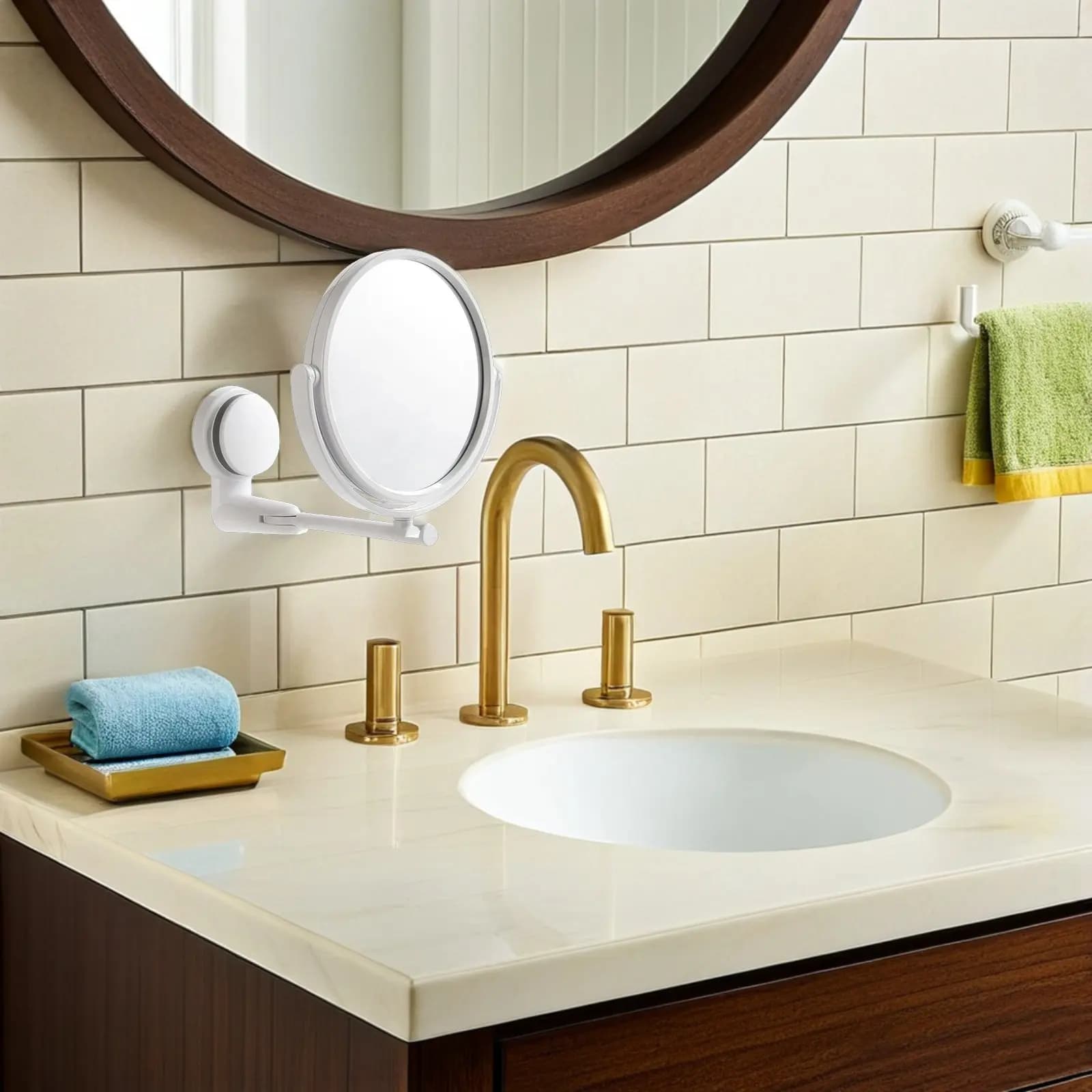 Specchio da Trucco a Parete ad Alta Definizione con Ventosa, Nessuna Foratura Necessaria, Lavorazione Squisita, Stile Moderno per Bagno