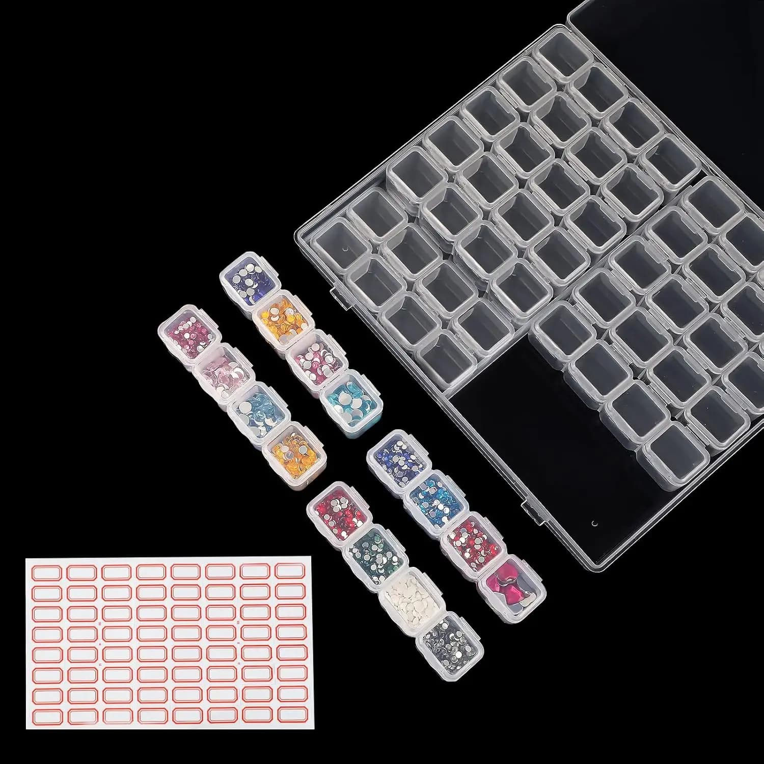 Contenitori per Diamond Painting con 56 Scomparti e Etichette Adesive, Scatola Organizzatrice per Perline e Accessori da Ricamo