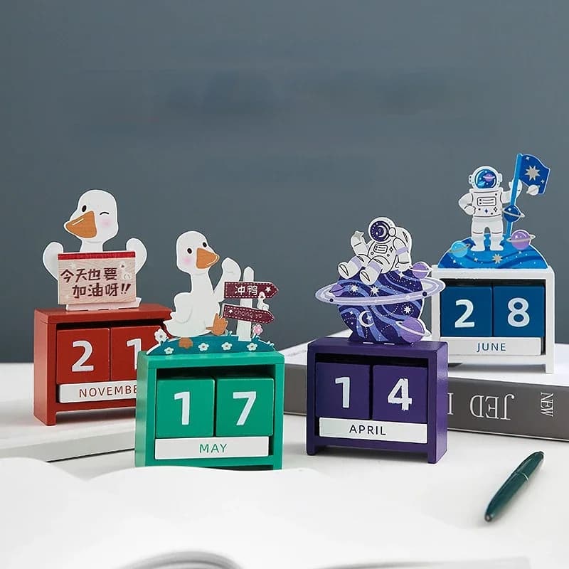 Cute Cartoon Home Office Desktop Wooden Cube Block Calendar Living Room Bedroom Table Decor Photo Shooting Prop Home Decorations