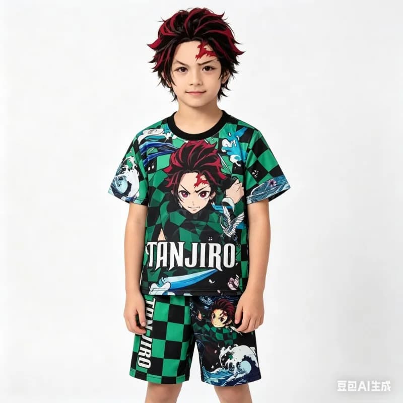 Demon Slayer Kyojuro Rengoku Flame Hashira Set da 2 pezzi T-shirt a maniche corte e pantaloncini abbinati con stampa anime, abbigliamento casual per il tempo libero
