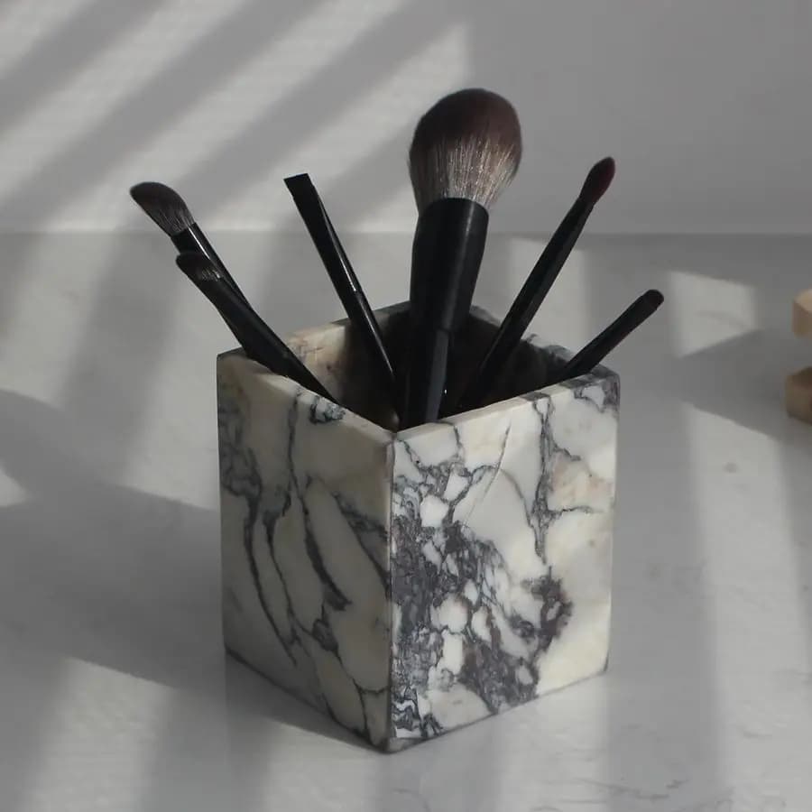 Portaspazzolini in Marmo Calacatta Viola per Bagno, Porta Pennelli da Trucco in Marmo Naturale, Organizzatore da Bancone