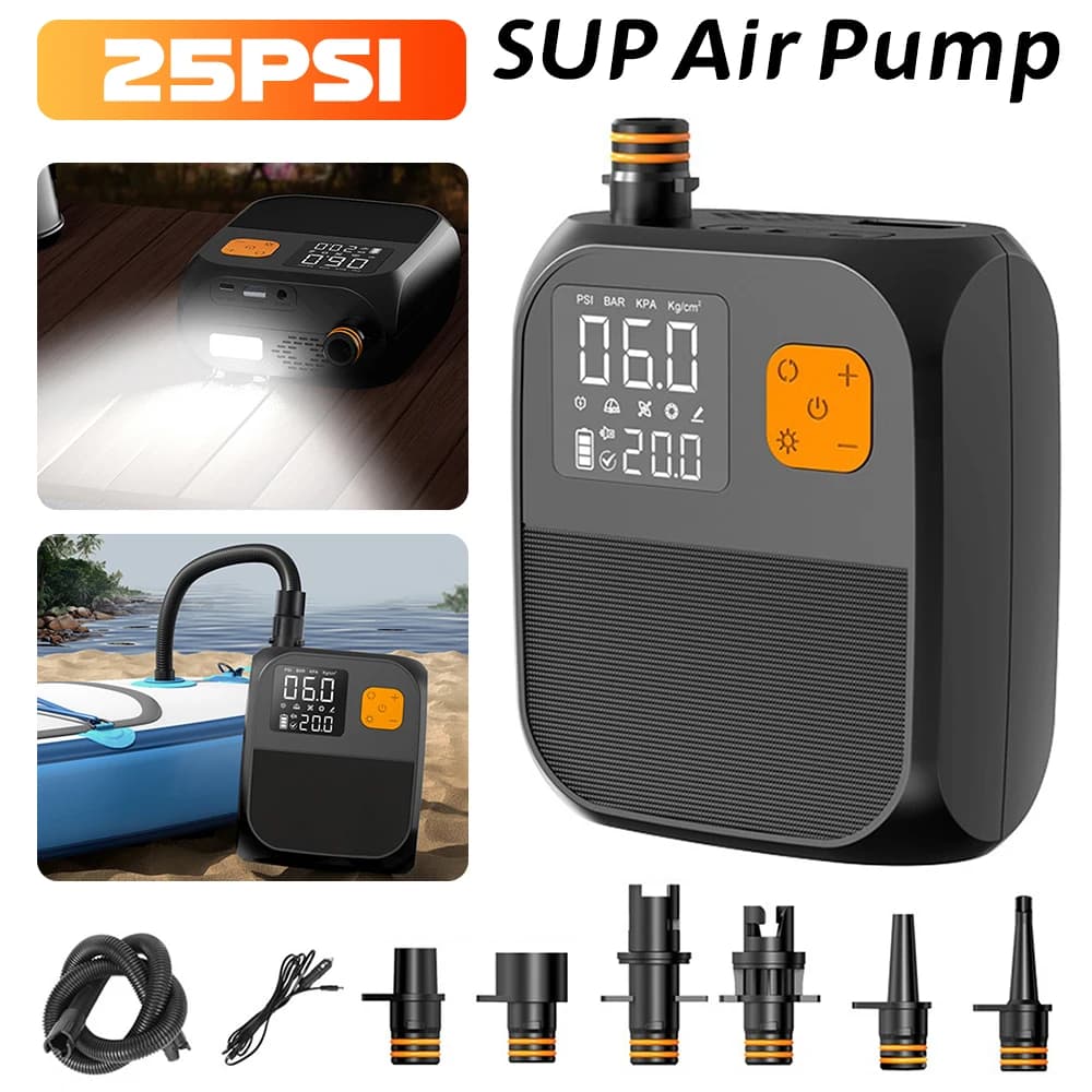 Rechargeable Electric Paddle Board Pump SUP Pump 25PSI Tire Inflator Pump for Inflatable Stand Up Paddle Board Kayaks Boats