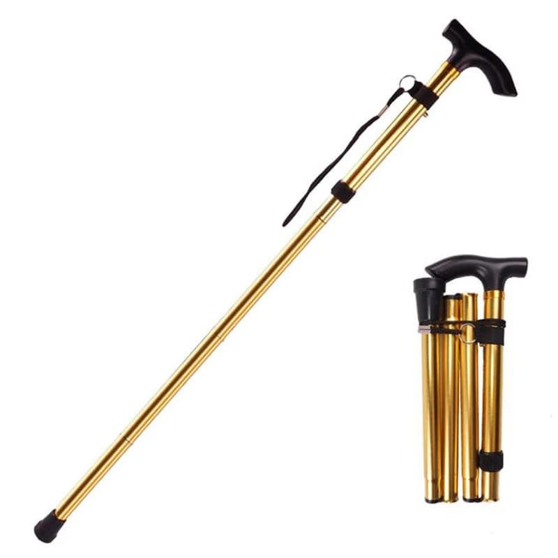 Walking Climbing Alloy Aluminum Sticks Cane Four-section Telescopic Folding Climbing And Hiking Cane Trekking Poles Elderly Cane