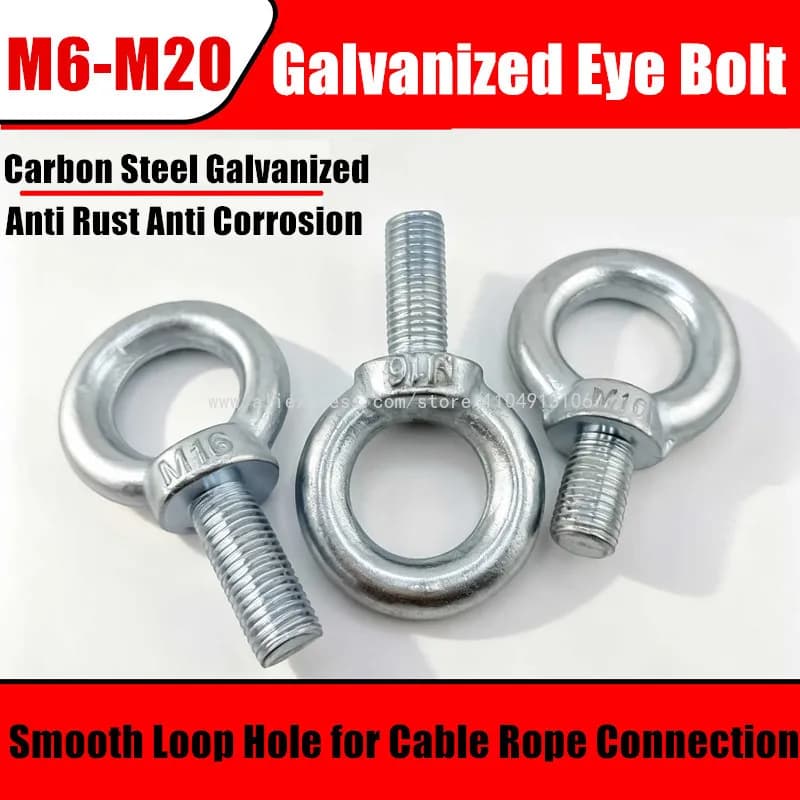 Galvanized Eye Bolt M6 M8 M10 M12 M14 M16 M18 M20 Marine Lifting Eyebolt Ring Loop Hole Screw For Cable Rope Lifting Fastener