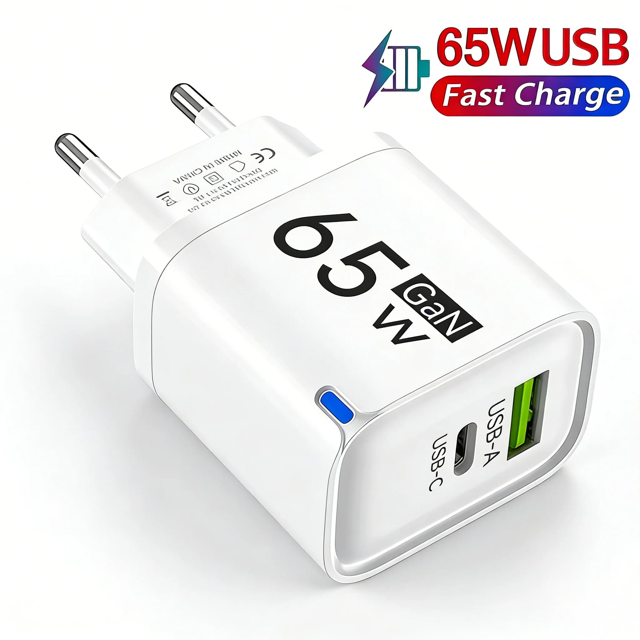 65W GaN USB C Charger 3 Ports Fast Charging Mobile Phone Adapter QC3.0 Wall for iPhone 16 17 Samsung Xiaomi Huawei EU US UK Plug