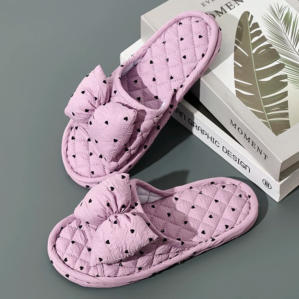 Fashionable Women's Slippers Cotton Floral Floor Shoes With Soft Bottom Slippers Non-slip Home Shoes Slippers Cute bow