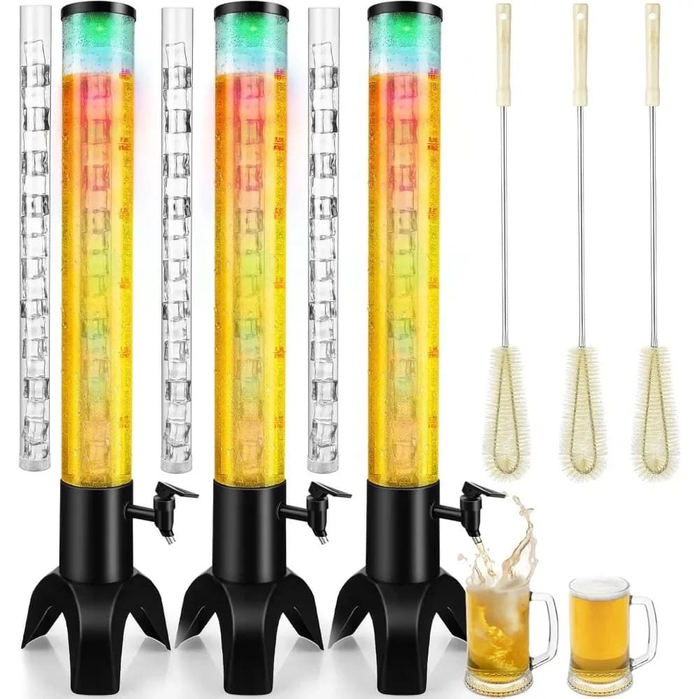 Torre per bevande da 3 pezzi, dispenser per mimosa da 3 litri con tubo per il ghiaccio e luce LED, dispenser da tavolo per birra da 3,17 qt./100oz, ideale per feste