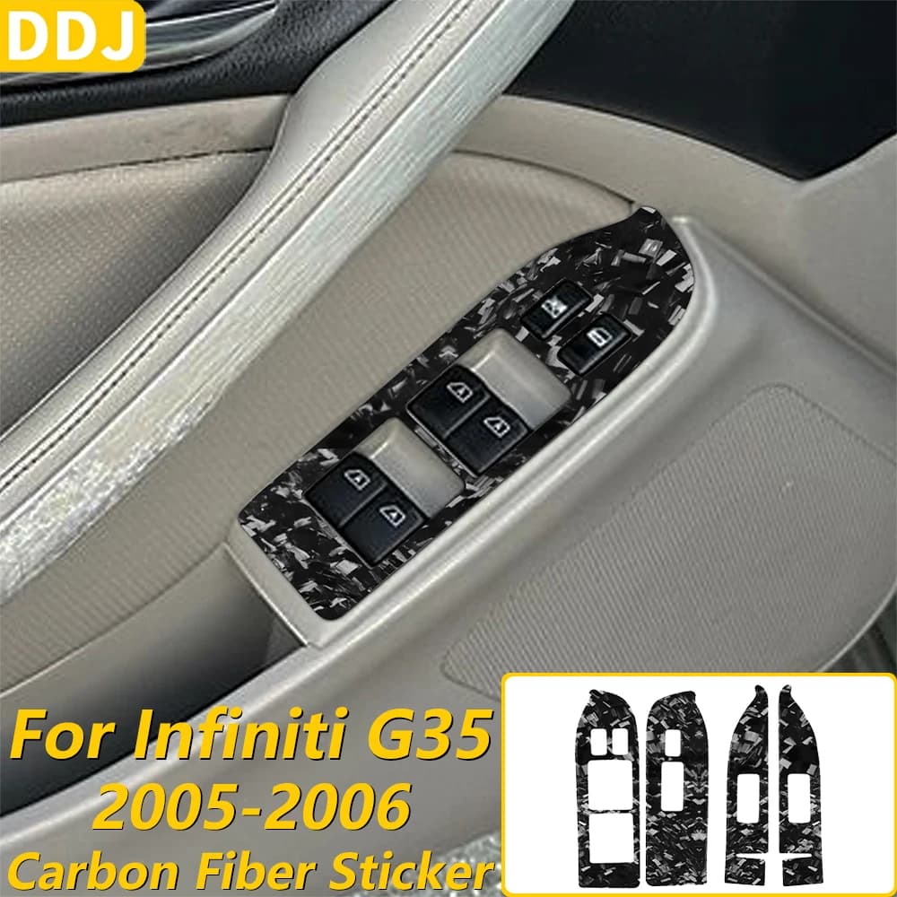 For Infiniti G35 2005 2006 4 Door Forged Carbon Fiber Window Lift Switch Control Panel Cover Decorative Car Accessories Sticker