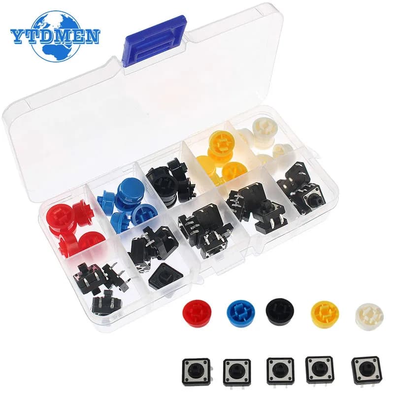 25 Set Touch Button Switch Momentaneo 12*12*7.3MM Micro Switch Push Button Kit Circular Stopper (5 Colors) for Switches Arduino