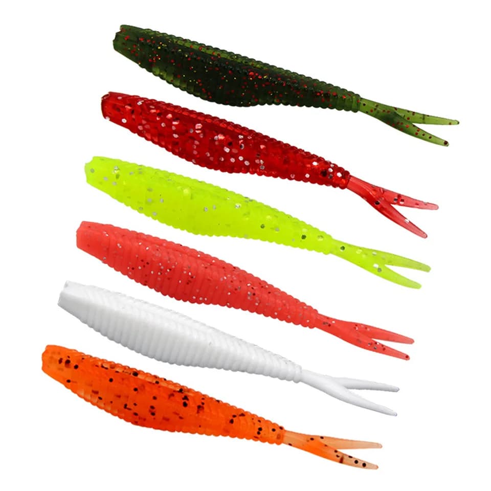 20 pz. Esche Morbide da Pesca in Plastica per Acqua Salata, Coda a Forcella, Drop Shot, Silicone, Verme Artificiale Anti-Erbacce per Bass, Trota, Luccio, Lucioperca