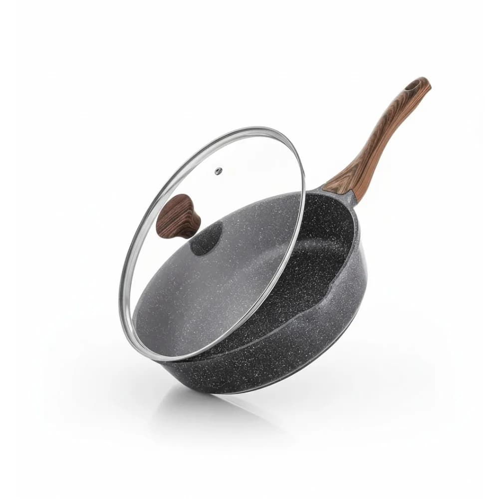 10 inch non-stick pan with lid, induction compatible pan for healthy cooking