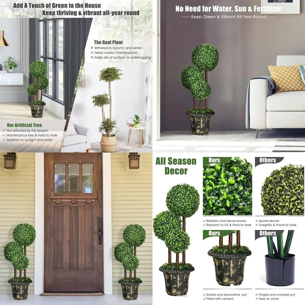 Topiari Trees in Tripla Sfera with Artificial Bosso, Green Plants for Home and Office, Suitable for Interior and Outer Decorations
