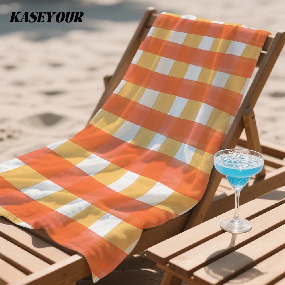 Coral Gingham Compact Travel Beach Towel Super Absorbent Sand Resistant, Microfiber for Swimming Camping Yoga
