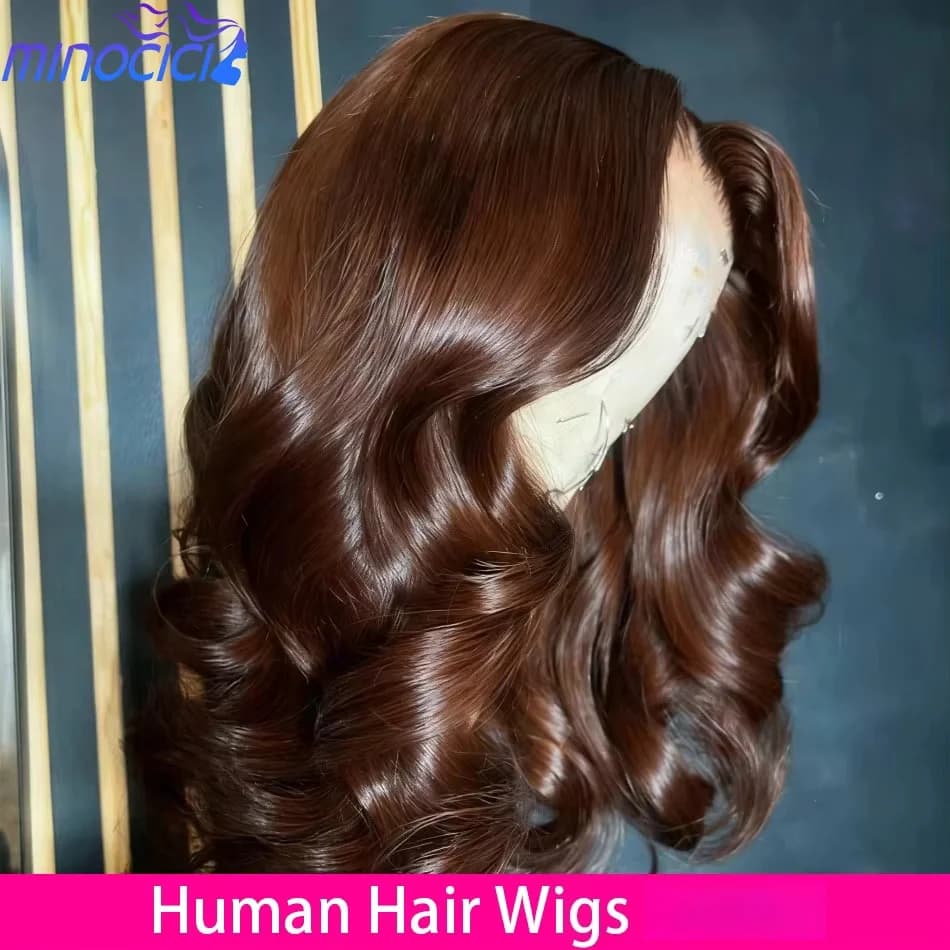 Chocolate Brown Body Wave Human Hair Wigs 13X6 Hd Lace Frontal Wig 13X4 Human Hair 250 Density Colored Pre Plucked Brazilian Wig