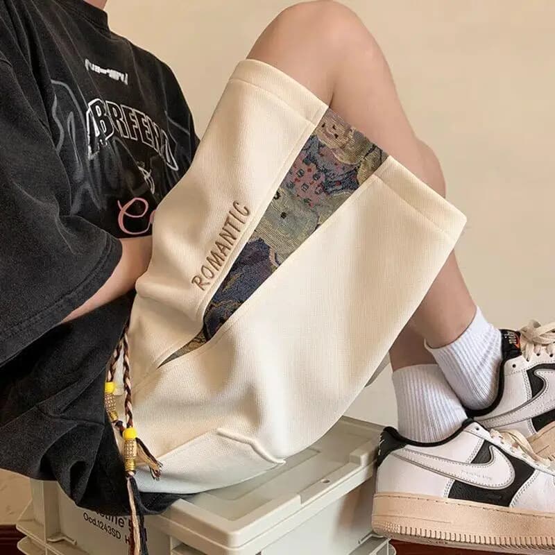 Summer Youth Beach Sports Shorts Four-Five Inches Embroidered Bear Pattern Casual Loose Fit Large Size mid Waist
