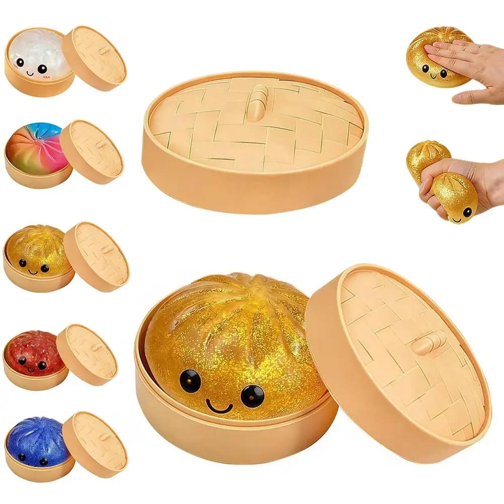 Giocattoli Squishy a Forma di Ravioli con Glitter, Giocattoli Simulati a Forma di Cibo da Spremere con Scatola, Palline di Pasta da Spremere, Regali e Oggetti per Scherzi