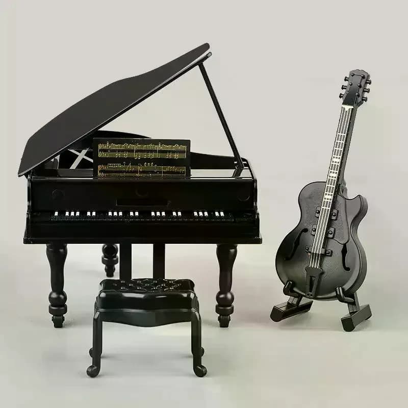 3 pezzi di strumenti musicali in miniatura per casa delle bambole, mobili per pianoforte a coda, chitarra, violoncello, modello, accessori per bambole, ornamenti di simulazione