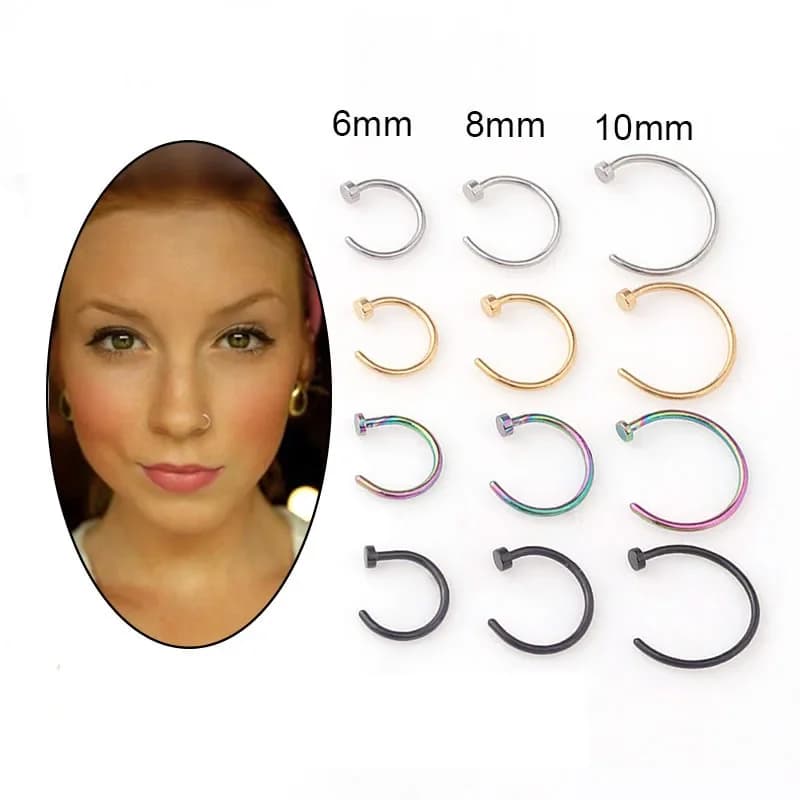 5pcs/lot 20G Nose Ring Hoop, 6mm/8mm/10mm Hypoallergenic Surgical Stainless Steel Nose Lip Tragus Stackable Piercing Jewelry
