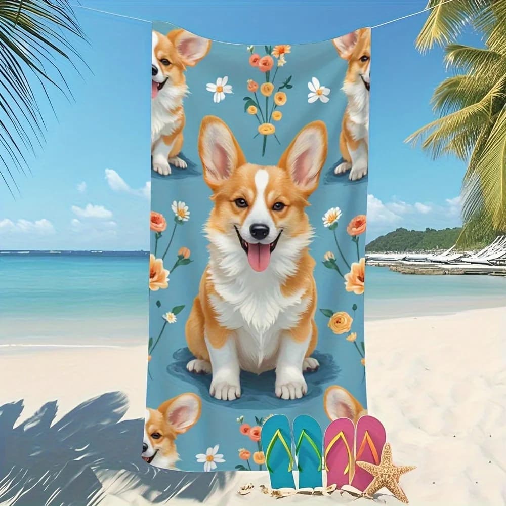 Asciugamano da bagno in microfibra ad asciugatura rapida Corgi Floral, super assorbente e ultra morbido per piscina, spa, viaggi