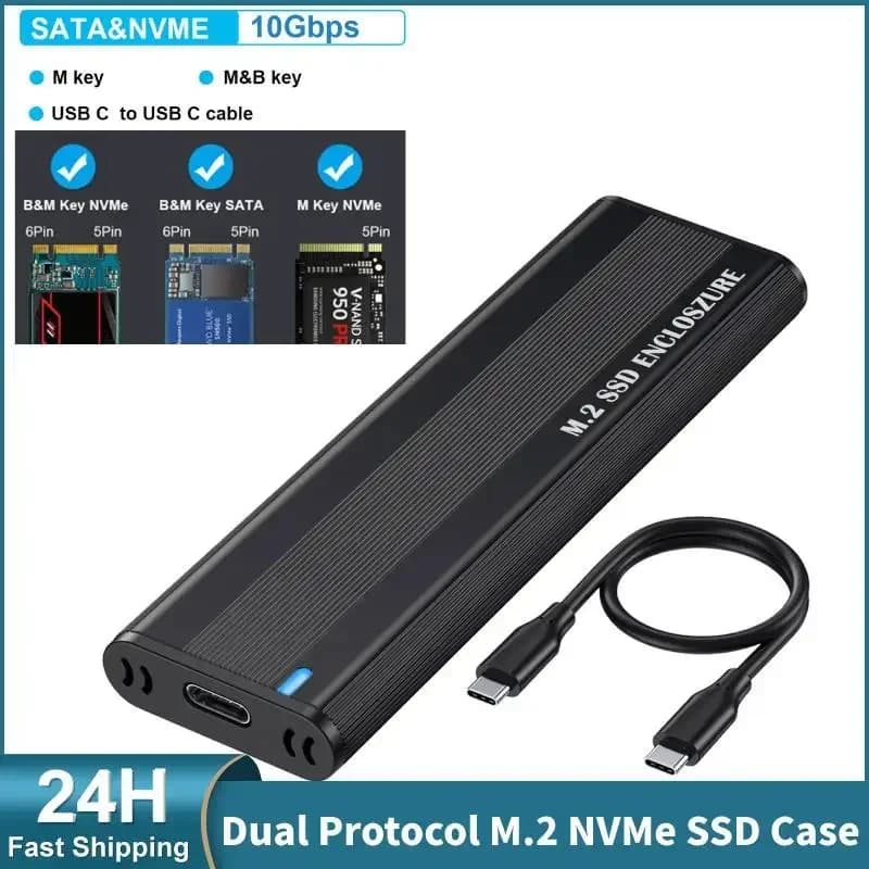 Custodia SSD M.2 NVME Custodia esterna M2 NVMe M2 USB 3.1 Tipo C Adattatore da 10 Gbps Chiave M Scatola di archiviazione HD per Mac Windows Laptop PC