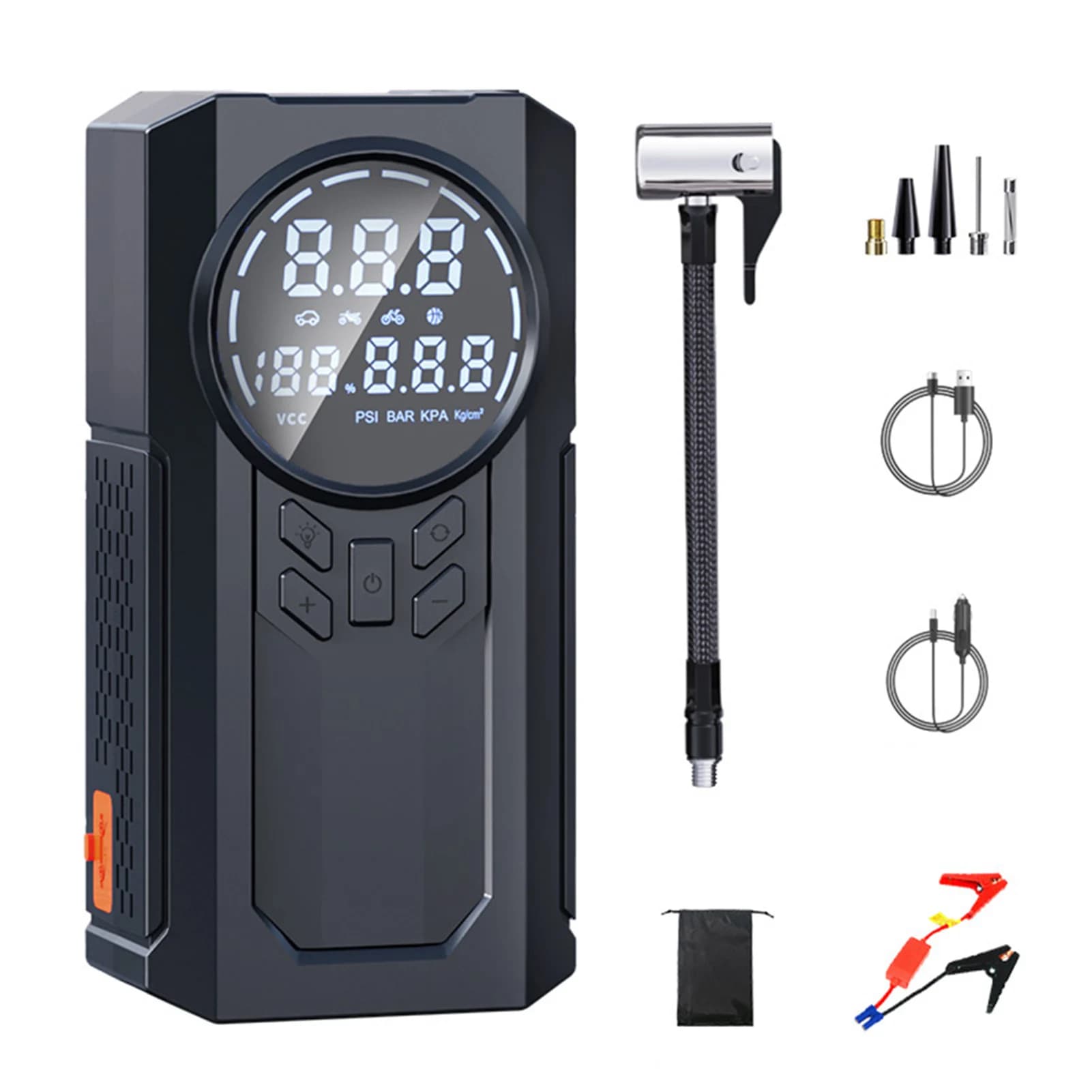 Avviatore di Emergenza Portatile con Compressore d'Aria, Batteria da 8000mAh, Gonfiatore Pneumatici 150PSI, Batteria per Auto 14.8V