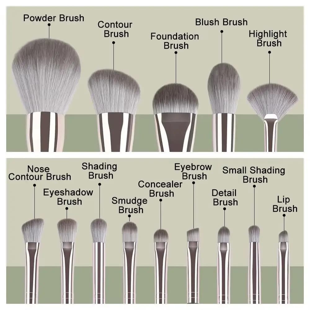 Set di 14 Pennelli da Trucco con Setole Morbide, Testa Soffice, Set Portatile per Fondotinta e Correttore, con Borsa per la Conservazione