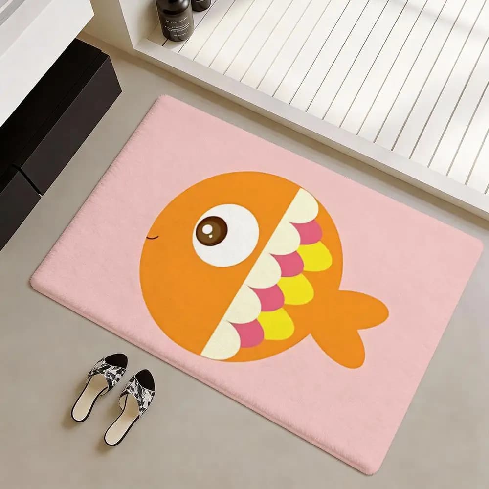 Flat Style Cartoon Sea Creature Stickers Floor Mat Soft Flannel Non-Slip Door Mat - Thickened Rug for Living Room Home Decor