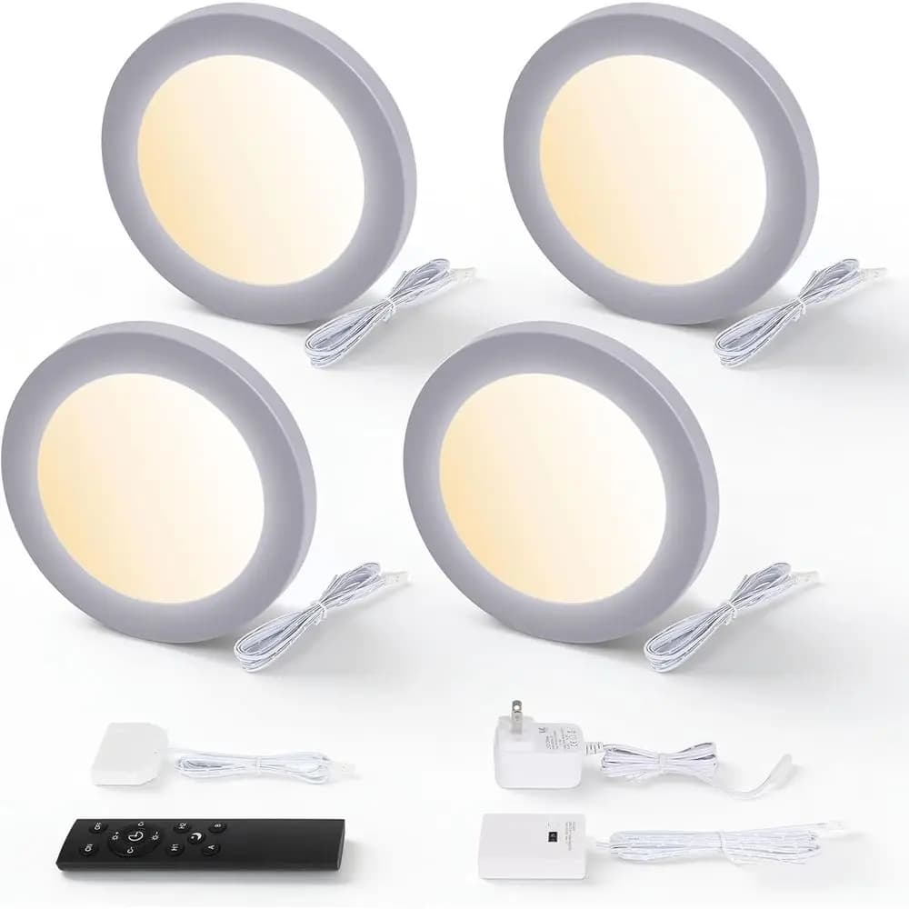 Smart Puck Lights (Confection 4), Lighting Subthought or for Kitchen, Wardrobe and Shelves, Control via App, Vocal and Manual, Compatible with Alexa