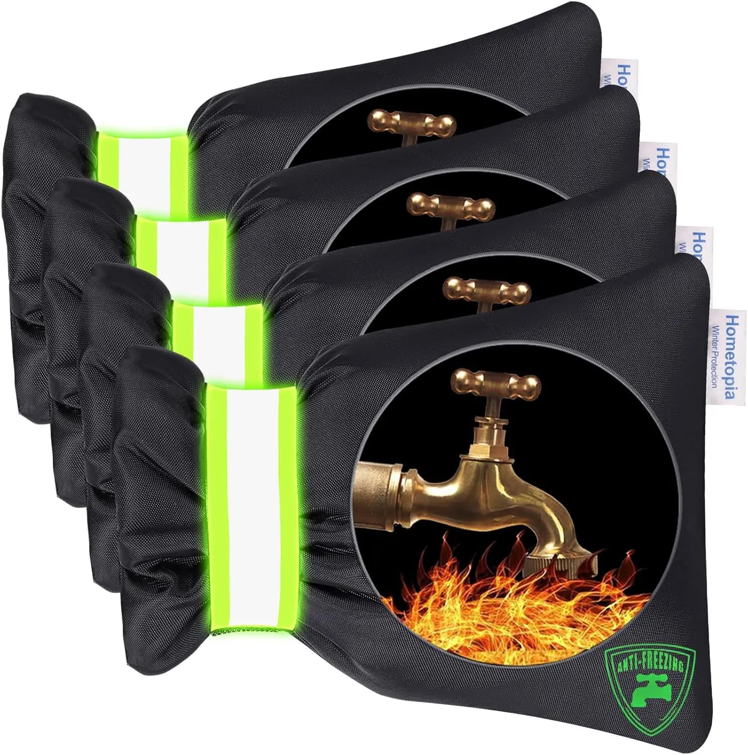 Coperture per Rubinetti da Esterno per l'Inverno - Confezione da 4, 6.7"W x 8.3"H, Protezione Antigelo, Calze Isolanti Impermeabili Riutilizzabili, Nere
