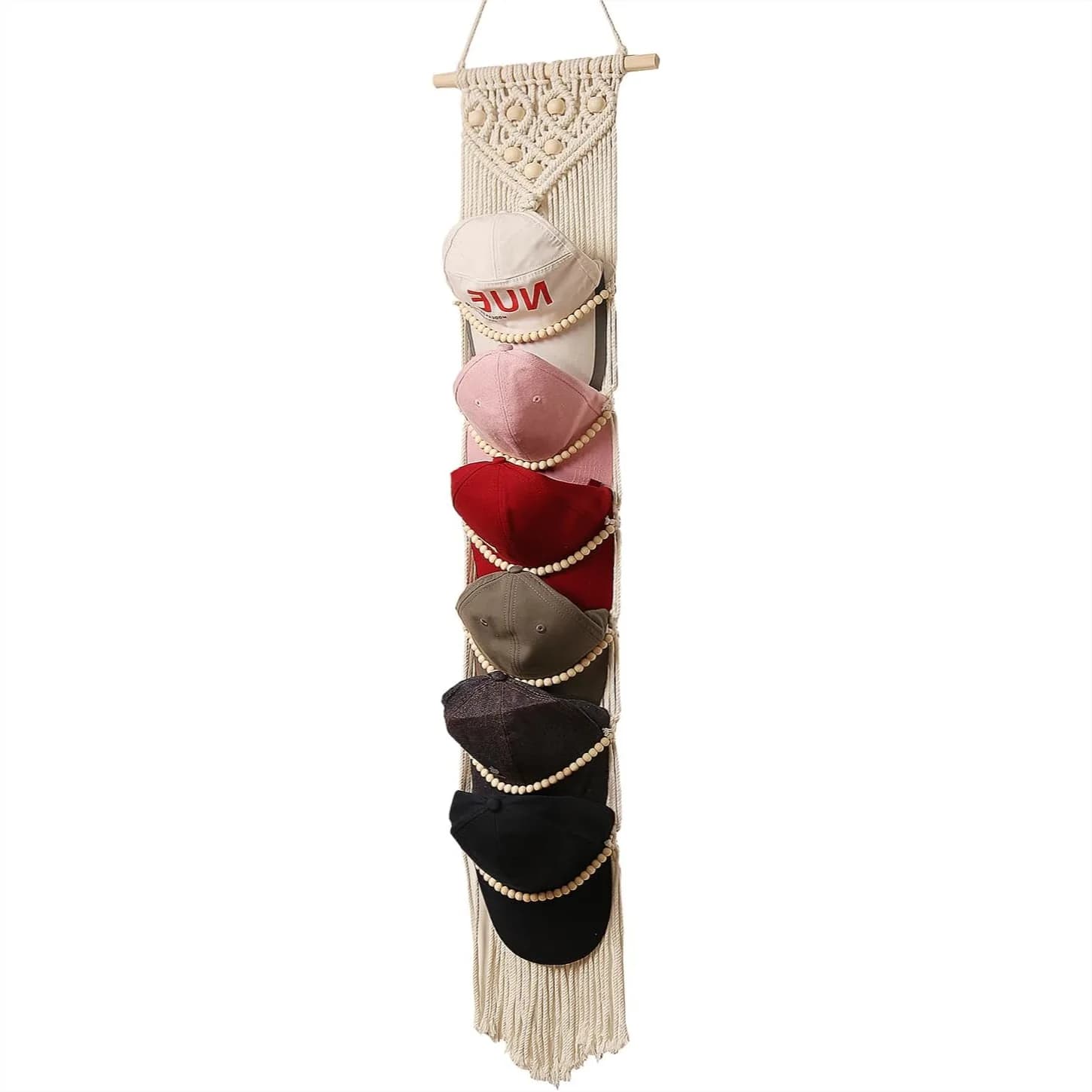 Boho Macrame Cap Holder Wall Hat Organizer for Baseball Caps Display