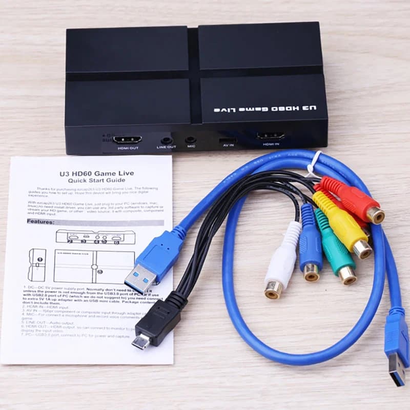 USB 3.0 HDMI AV CVBS Component Video Capture Card Game Recording Box with Mic, HD Camera Video Conference Medical Live Streaming