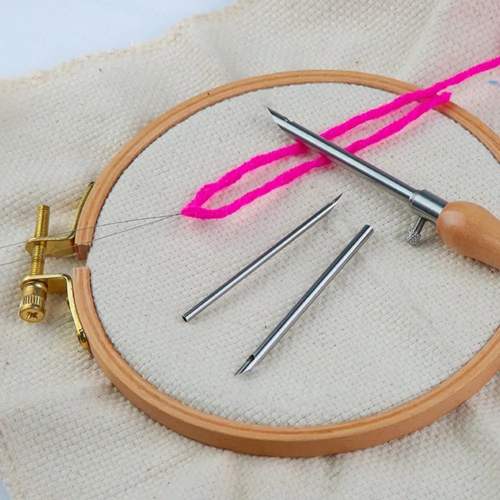 5Pcs 2.5mm/3.5mm/5mm Punch Needle Set Wooden Handle Adjustable Tailors Awl Set DIY Embroidery Craft Cross Stitch Needles Sewing