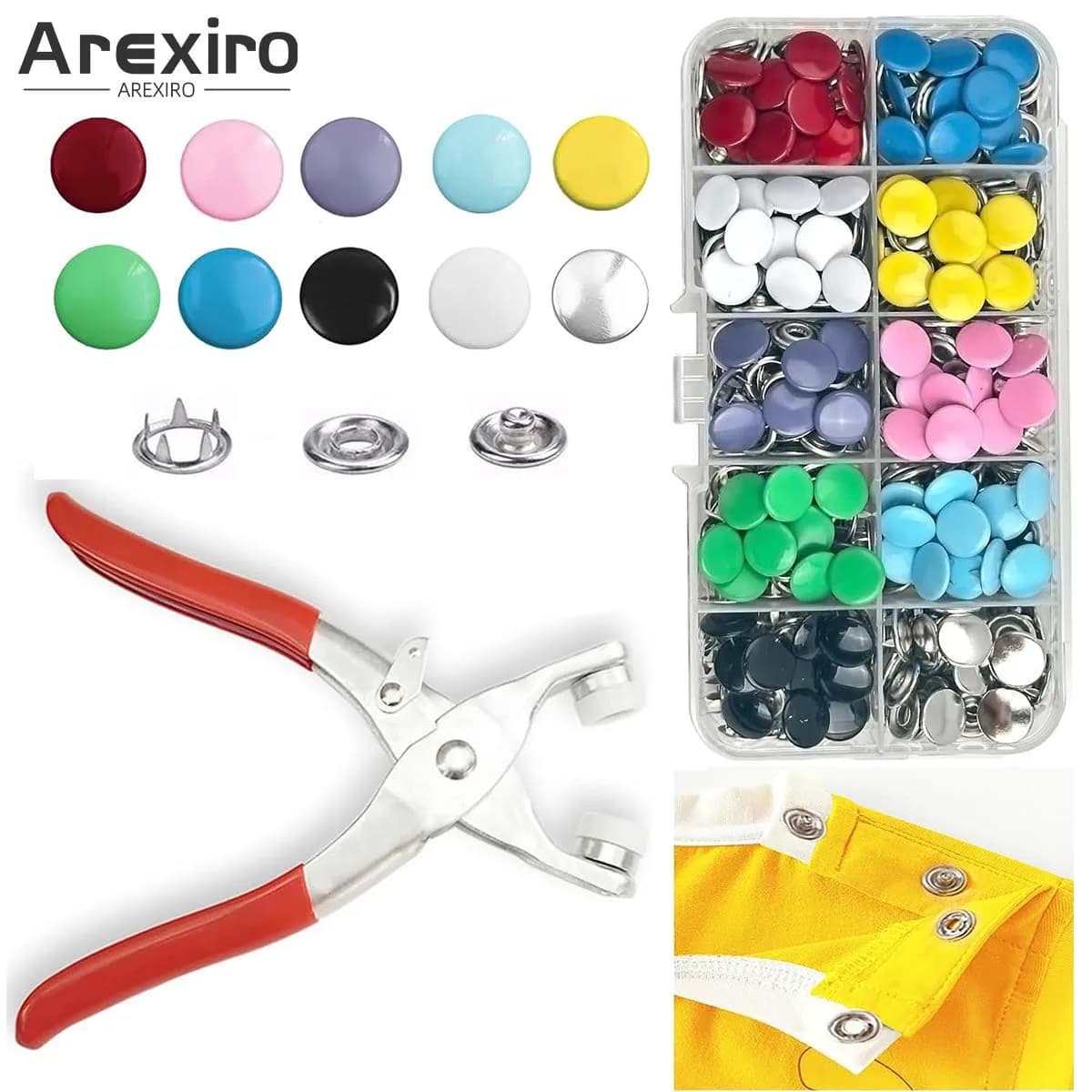 400Pcs Metal Snap Buttons Kit with Hand Press Pliers, 10 Colors No-Sew Fastener Popper Buttons for Baby Clothes Fabric Repair