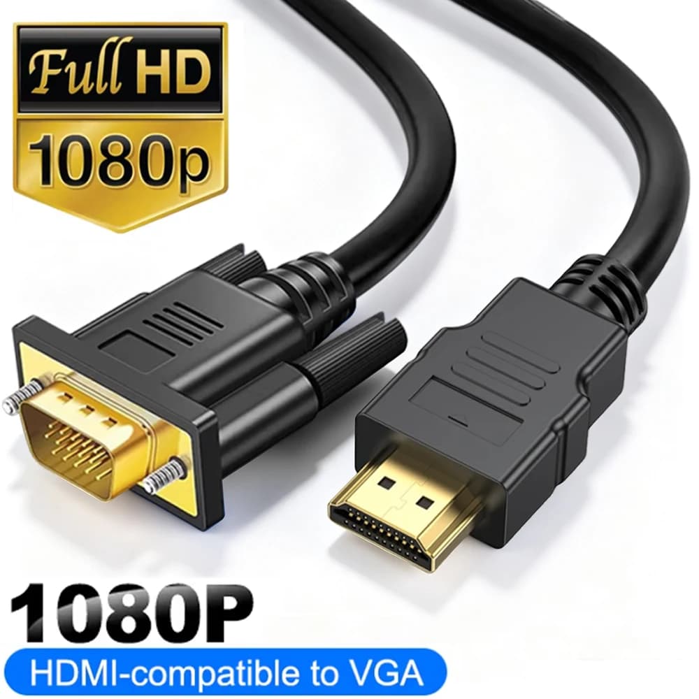 1.8M HDMI-Compatible to VGA Adapter Connecto Line Converter Cable FHD 1920*1080P For PS5 Desktop Laptop PC TV Monitor Projector